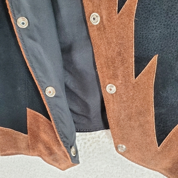 Vtg Ben Kalton Leather Suede Vest Ws L Black Brown Snap Up Western Cowgirl Biker - Picture 12 of 14